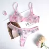 Lingerie Sexy de Renda para Comércio Exterior Verão Ultra-fina Floral Puro Desejo Conjunto de Lingerie Francesa para Seios Grandes para Parecer Menores Conjunto de Lingerie
