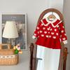 Vestido suéter para meninas JINYONG Vestido de malha de duas peças para meninas Vestido cardigan bordado em forma de coração em estilo coreano