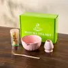 Traje matcha estilo japonês conjunto de 8 peças rosa travessia tigela de matcha com boca alta valor de cor tigela de matcha com boca cor preta caixa colorida