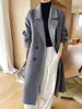 Abrigo de Lana Cruzado para Mujer 2026 Otoño e Invierno Estilo Coreano Suelto Largo Elegante Abrigo de Lana para Mujer