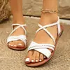Sandalias Planas de Correa Tejida Primavera Verano 2026 Talla Grande para Mujer Chanclas de Dedo Color Sólido Chanclas de Comercio Exterior al por Mayor
