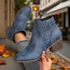 Comercio exterior transfronterizo talla grande otoño e invierno 2026 nuevo estilo botines de tacón grueso para mujer con cremallera lateral, botas de moda de tacón alto con tallado hueco