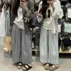 Pantalones de Cuadros Anchos de Pierna Frescos Estilo Primavera y Otoño para Mujer, Holgados, Adelgazantes, de Cintura Alta, Modernos, Sencillos, Pantalones de Abuela Petite