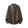 Sudadera retro japonesa con bloques de color y cuello polo para hombre, primavera y otoño, corte holgado, manga larga, top pullover casual de color liso