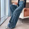 Jeans Retro Americanos Scimitar para Mujer Invierno 2025 Tendencia Nuevo Holgado Empalme Lateral Rasgados de Pierna Ancha
