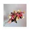 Flor de camelia artificial de seda para simulación, 5 tallos, 15 capullos perlados, pequeños racimos de té, decoración del hogar, flores falsas de simulación
