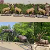 Escultura Grande de Ciervo Sika de Cobre Fundido Personalizada Plaza de Parque Ciervos Macho y Hembra de Cobre Adorno de Pie para Jardín Paisajístico