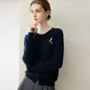 Cárdigan 100% cachemir puro para mujer, manga larga, nuevo estilo otoño/invierno 26, cuello redondo, bordado de poni, chaqueta de punto holgada y versátil