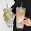 Copo de Vidro Transparente de Alta Qualidade para Café Gelado, Americano, Latte com Grande Capacidade e Tampa, Copo com Canudo para Uso no Escritório