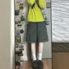 Shorts de mezclilla color verde militar para mujer, nuevo estilo de verano, tiro alto, adelgazantes, corte recto, hasta la rodilla, modernos