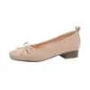 Sapatos slip-on quadrados com bico quadrado, color block e laço, estilo Chanel para mulheres, sapatos Mary Jane para o dia a dia estilo francês, sapatos femininos de tamanho grande
