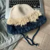 Chapéu de tricô de pelo de coelho real coreano para outono e inverno, chapéu de pelúcia quente e à prova de frio, proteção auricular de outono e inverno, chapéu de lã moderno que afina o rosto