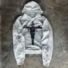 Sudadera con capucha corta de estampado retro americano de retrato cruzado con fuente gótica oscura, sudadera Y2K de manga larga para chica popular