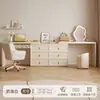 Penteadeira em L de Cor Creme de Luxo Leve, Mesa de Toucador para Quarto com Sensação de Alto Padrão, Cômoda e Armário de Armazenamento Integrados, Mesa de Maquiagem de Cabeceira