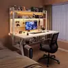 Mesa de computadora con tablero perforado para el hogar, escritorio sencillo, mesa con estantería integrada, mesa de estudio para secundaria, escritorio para dormitorio pequeño