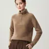 Bai Cai Rong Outono/Inverno Novo Tricô 100% Caxemira Gola Meia-Alta Suéter Fashion com Meio Zíper Top Macio e Fofo