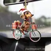Colgante de perro de Navidad de doble cara de alta definición acrílico plano montando en bicicleta, adornos para árbol de Navidad, nuevo, transfronterizo