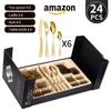 Vajilla de acero inoxidable con diamantes de estrella de Amazon transfronterizos, juego de cuchillos, tenedores y cucharas para carne occidentales de 24 piezas, caja de regalo.