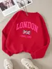 Moletom Feminino Estampa Bandeira de Londres Inglaterra Outono Gola Redonda Roupa Esportiva Y2K Solto Multicor Pulôver