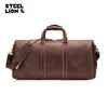 Bolso de Viaje de Cuero Crazy Horse León de Acero de Gama Alta Original Hecho a Mano de Cuero Genuino Bolso Cruzado de Hombro para Hombre