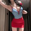 Gui Yun lencería sexy tentación pura traje de baño a cuadros de una pieza traje de uniforme estilo red-hot de dos piezas qqny
