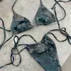 Verano Retro Europeo y Americano Camuflaje Correa de Pedrería Triángulo Sexy Chica Caliente Vacaciones en la Playa Traje de Baño Bikini Al por Mayor