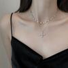Ins Luxo Acessível Nicho Camada Dupla Diamante Cruz Clavícula Corrente Popular Nova Feminina Tendência Versátil Simples Colar com Pingente
