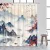 Cortina de Ducha para Baño Estampada Digitalmente con Paisaje Japonés, Escenario de Flores de Cerezo, Flores de Cerezo Rosas, Montañas Distantes y Patrones de Estilo Tradicional, Cortina Colgante Divisoria Personalizable al por Mayor