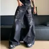 Diseño de estilo callejero retro americano, jeans holgados de pierna ancha hasta el suelo, pantalones banana, pantalones guadaña