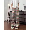 Pantalones a cuadros de arcoíris retro americano para hombre, pantalones rectos holgados de verano, pantalones casuales vintage de pierna ancha
