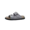 Pantuflas Birkenstock de Cuero Genuino de Doble Botonadura con Suela Suave para Verano Calzado de Exterior Sandalias Planas Casuales de Playa con Suela Gruesa para Mujer