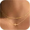 Colar Amazon banhado a ouro pingente de cruz colar empilhado de camada dupla personalidade de nicho lateral Cruz de Diamante pescoço