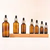 Botella dispensadora transparente para cosméticos al por mayor, tapa dorada, botella para esencia, botella con gotero marrón, botella para aceite esencial de 5-100 ml
