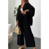 Traje de Pantalón de Pierna Ancha para Mujer de Talla Grande Transfronterizo Color Sólido Suelto Casual Elegante de Dos Piezas Trendy