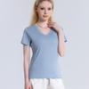 Nova Camiseta de Algodão Mercerizado de 15 Cores Dupla Face 80 Fios para Mulheres Branca Manga Curta Verão Solta Gola Redonda V Top Camiseta para Usar por Baixo