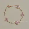 Pulseira Flor de Losango Versão Alta Banhada Espessamente Ouro Rosa 18K Trevo de Quatro Folhas Madrepérola Branca Natural Madrepérola Rosa Amazonita Joias