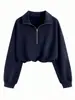 2025 Nueva Moda Casual Deportiva Transfronteriza Europea y Americana para Mujer, Sudadera con Media Cremallera y Cuello, Chaqueta Moldeadora de Cintura, Manga Larga, Invierno