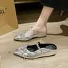 Mules plateados cerrados de estilo delicado, que aumentan la altura, para mujer, nuevos mules de estilo de hada francesa de otoño para uso en exteriores