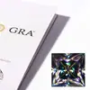 Pedras Quadradas de Moissanita Coloridas Corte Princesa Cor D, Amarelo, Vermelho, Azul, Pedras de Moissanita Soltas com Certificado Gra Atacado