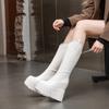 Botas de Cuero de Caña Alta para Mujer Otoño e Invierno Nuevas 2026 Color Sólido Patrón de Cocodrilo Tacón Ultra Alto Botas Largas Cuña Botas de Moda Tendencia