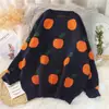 Suéter Feminino de Gola Redonda Jacquard de Frutas Estilo Coreano Outono e Inverno Comércio Exterior Suéter Pulôver Solto Top Quente