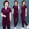 Las madres de mediana edad y ancianas usan un traje de algodón de verano de dos piezas, un traje deportivo casual para mujeres de mediana edad, holgado, de talla grande y manga corta.