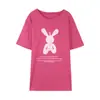 Camiseta de Verão de Comprimento Médio Solta Bestie para Mulheres Desenho Animado Ins Gola Redonda Tamanho Grande Manga Curta Tops Femininos