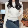 Suéter de Punto Grueso con Cuello Redondo, Manga Larga, Talla Grande, Trenzado Retorcido Texturizado para Cubrir el Vientre y Adelgazar, Suave Tejido para Mujer