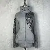 Cárdigan Chaqueta Retro Americano Chica Picante Calavera Cruz Carta Estampado Cuello Alto Cremallera Completa Bolsillo Sudadera con Capucha