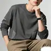 [Destaque] Camiseta masculina de manga comprida, adequada para primavera e outono, estilo casual, gola redonda, corte solto, respirável, versátil e leve, para usar por baixo