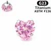 Aretes de tachuela para la cabeza de titanio puro F136 con tachuelas incrustadas de circonita en forma de corazón, tachuelas para el cartílago de la oreja, accesorios de aleación de titanio G23 con rosca externa para reemplazar la cabeza