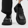 Nuevos Zapatos de Cuero de Punta Ancha Estilo Británico para Hombre de Tallas Grandes de Primavera y Otoño, Mocasines Únicos sin Cordones para Hombre con Suela Gruesa para Aumentar la Altura