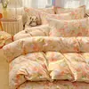 Conjunto de Quatro Peças em Algodão Escovado 100% Classe A Quente e Fresco Conjunto de Roupa de Cama Espesso Super Macio Algodão Puro Conjunto de Quatro Peças
