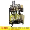 Estante de Almacenamiento para Cocina Negro Estante para Especias Acero Inoxidable Soporte para Cuchillos y Palillos Estante de Almacenamiento para Tabla de Cortar Estante de Almacenamiento Móvil
